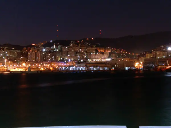 Uma Vista Panorâmica Porto Génova Noite — Fotografia de Stock