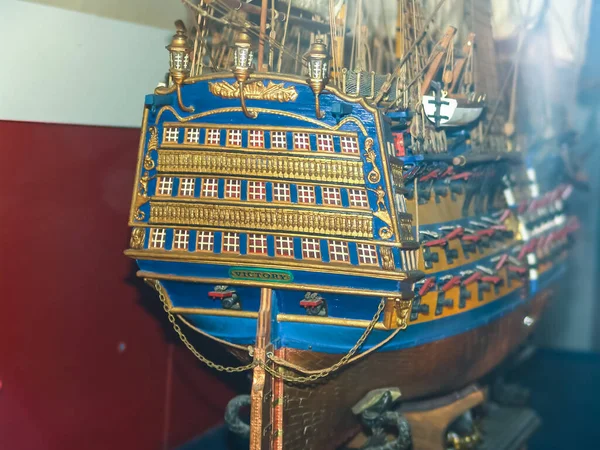 Primer Plano Una Reproducción Antiguo Barco Guerra — Foto de Stock