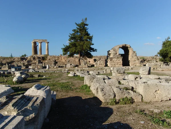 Utsikt Över Fält Gamla Corinto Akropolis — Stockfoto