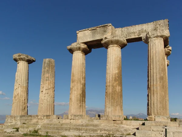 Ruined Columns Temple Apollo Corinth Greece — Stock Photo, Image
