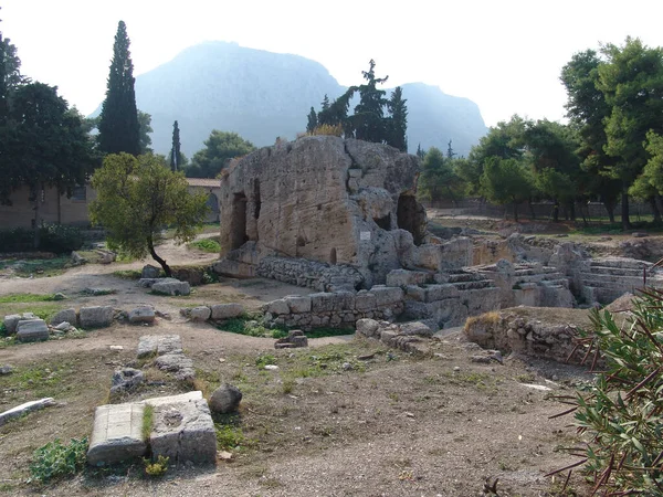 Stenrester Antika Ruiner Korint Grekland Dagsljus — Stockfoto