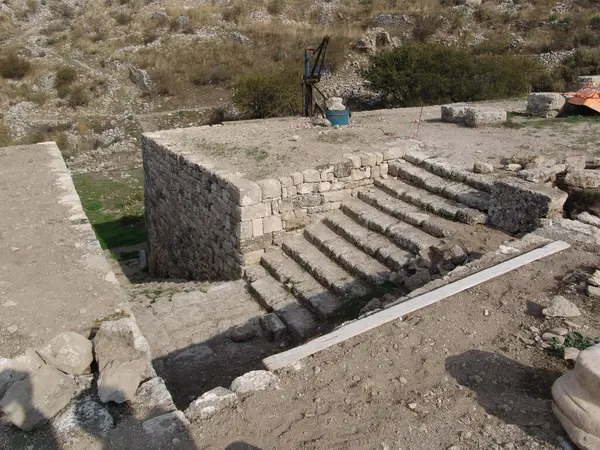 Kamienne Kroki Ruinach Koryncie Grecja — Zdjęcie stockowe