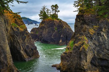 Oregon, ABD 'deki Samuel H. Boardman Eyalet Sahne Koridoru' ndaki deniz yığınları ve engebeli kayalıklar Oregonlara doğal güzellik sunuyor..