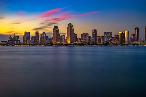 Sunset San Diego Skyline Viewed Coronado Island Long Exposure Stock Image