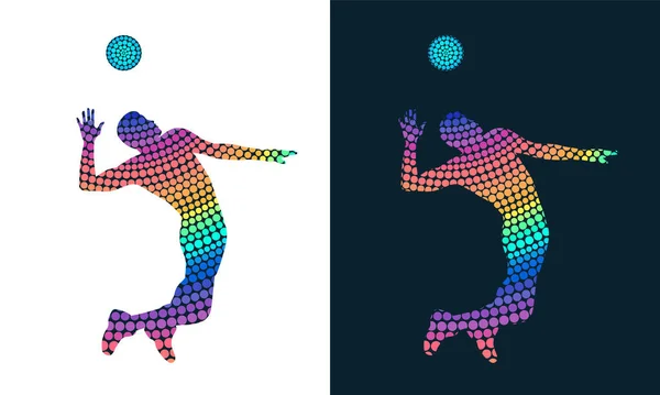 Silhueta Jogador Voleibol Pontos Coloridos Imagem Vetorial Isolada — Vetor de Stock