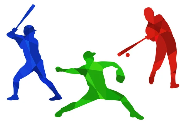 白地に野球選手のシルエットのセット 絶縁ベクトルカラー画像 スポーツマンの抽象的なベクトル画像 — ストックベクタ
