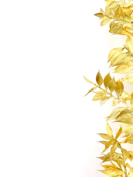 Gold plant leaves. Invitation card. Wedding card. White background. Mock up. High quality photo