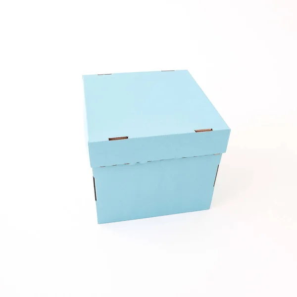蓝色的盒子白色背景 文字和标志的位置 递送的概念 高质量的照片 — 图库照片