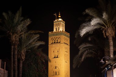 Fas 'taki Marakeş Medine' deki Koutoubia Camii minaresi..
