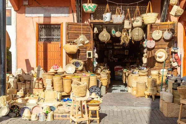 Marrakesh Morocco 31St Oct Shop Stall Medina Marrakesh Selling Wicker — Stock Photo, Image