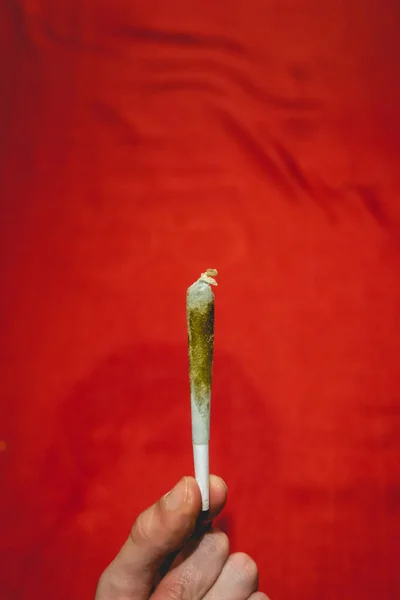 Dedos Segurando Uma Grande Maconha Artesanal Cigarro Cannabis Com Resina — Fotografia de Stock