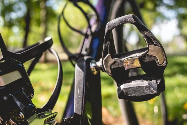 Details Eines Pedals Und Einer Kurbel Eines Profi Fahrrads Park — Stockfoto