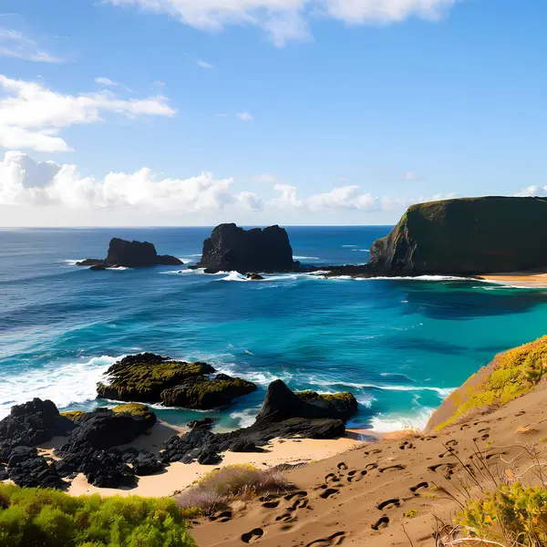 Güzel Hawaii plajı ve uçurumlarının bir çizimi