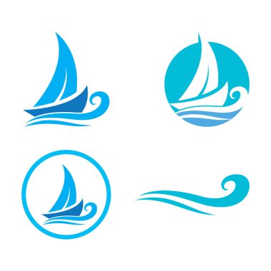 Yelkenli çizim logo vektörü düz tasarım şablonu 