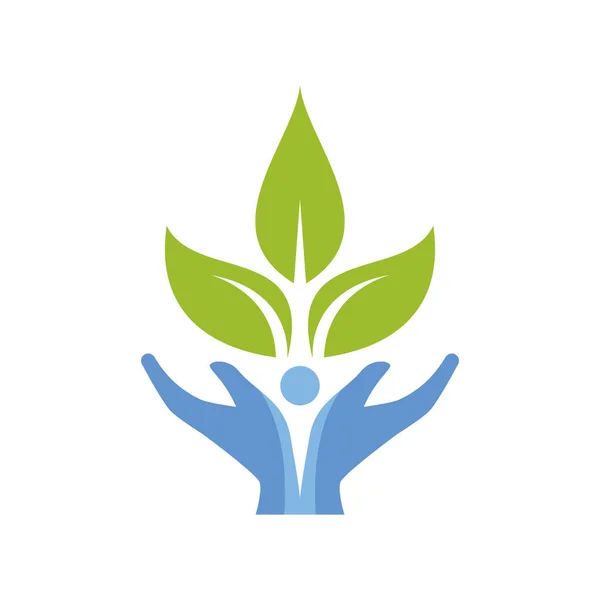 Eco Zorg Logo Hand Blad Illustratie — Stockvector