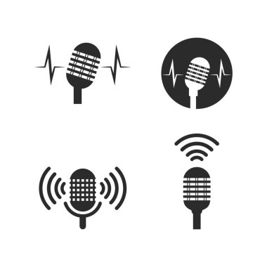 Microphone Podcast logo icon ilustration vector flat design
