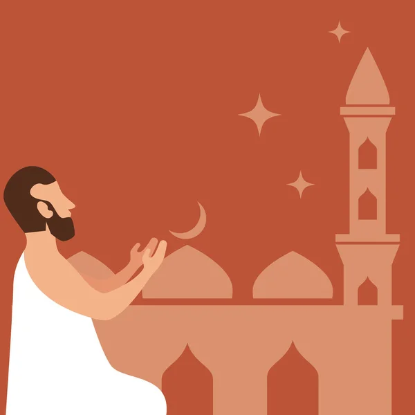 Man Moslim Gebed Illustratie Vector Plat Ontwerp — Stockvector