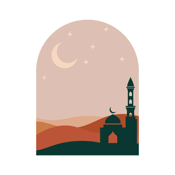 Mosquita Islámica Ramadán Mubarak Tarjetas Felicitación Con Diseño Boho Retro — Vector de stock