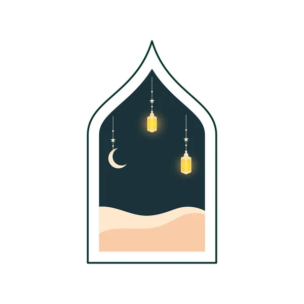 Islamisk Moské Ramadan Mubarak Gratulationskort Med Retro Boho Design Koncept — Stock vektor