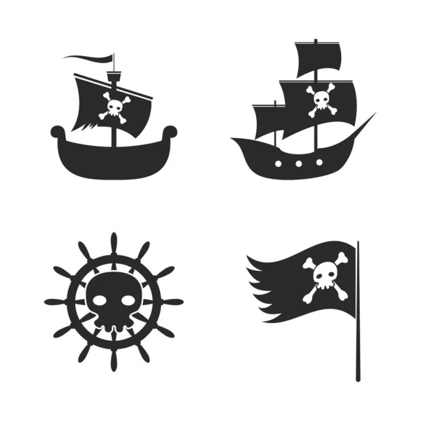 Логотип Пиратского Корабля Векторный Плоский Шаблон Дизайна — стоковый вектор