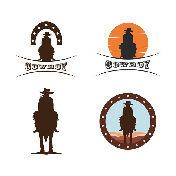Cowboy rider illustration vector flat design template