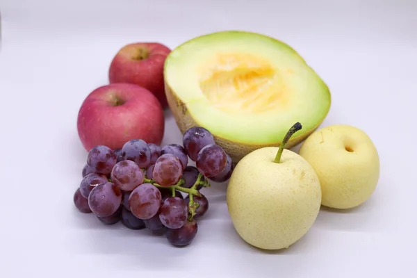 Group Fruits Mix White Background — Stock Photo, Image