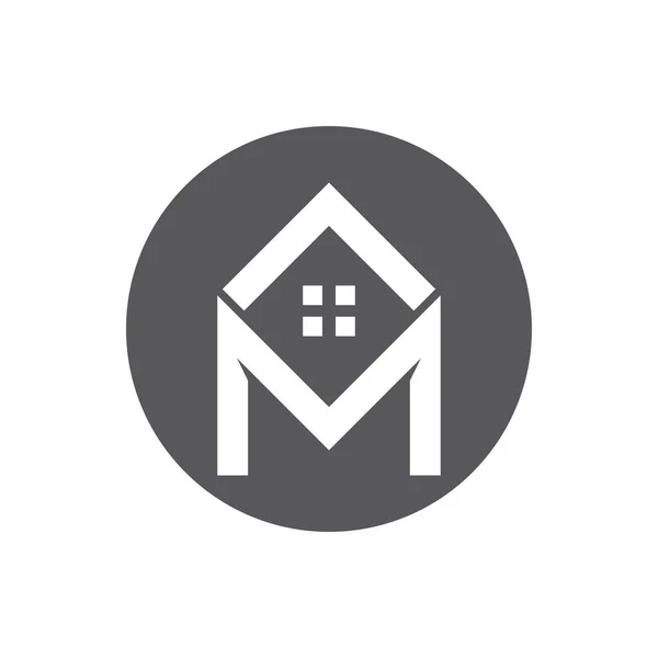 M字型デザインのプロパティと建設ロゴ — ストックベクタ