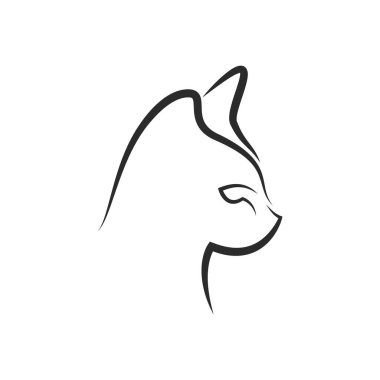 Kedi logosu çizim vektörü düz tasarım şablonu