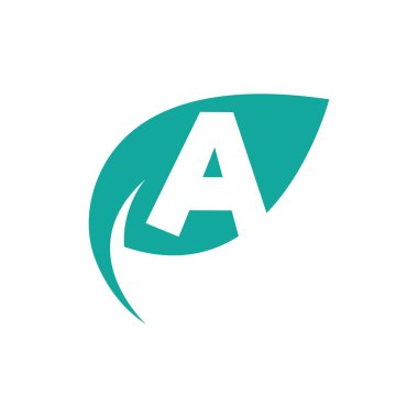 Yeşil yapraklı logo vektör düz dizaynlı ilk harf, doğal ve çevre dostu ürün logosu için tasarlanmış bir tasarım.