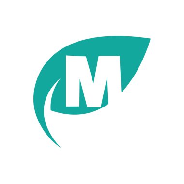 Yeşil yapraklı logo vektörü düz dizaynlı M harfi doğal ve çevre dostu ürün logosu için bir tasarım.