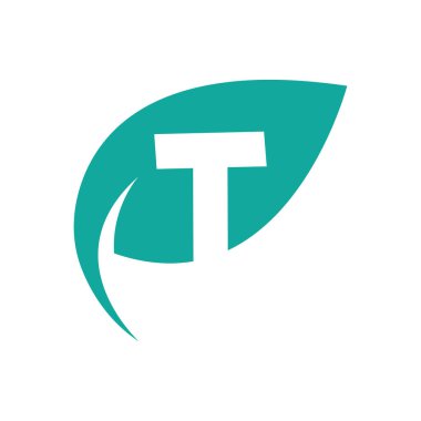 Yeşil yapraklı logo vektörü düz dizaynlı T harfi doğal ve çevre dostu ürün logosu için bir tasarım.