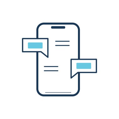 İki mavi mesaj baloncuklu cep telefonu ekranı