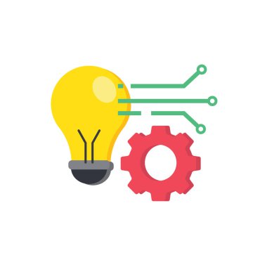 Parlak ampul devresi birleşiyor ve yenilik simgesini sembolize eden teçhizat