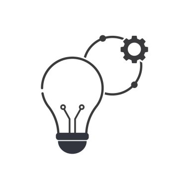 Dişli şekilli element yörüngeleri ampul simgesi yenilikçi mühendislik çözümlerini sembolize eder.