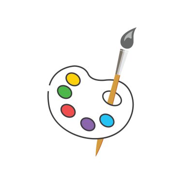 Renkli boyalar taşıyan bir paletin üzerinde boya fırçası duruyor..