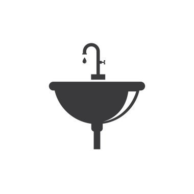 Musluğu olan siyah beyaz bir lavabo silueti..