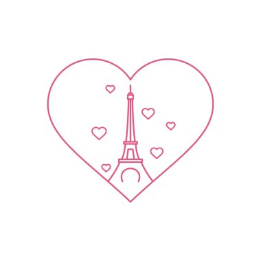Kalplerle çevrili Eyfel Kulesi, romantik temalar için mükemmel Sevgililer Günü, aşk, seyahat ve Paristemalı tasarımlar. Simgesel simge.