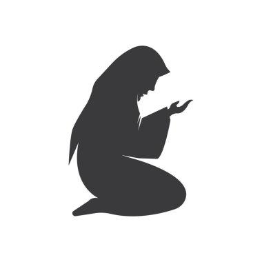 Silhouette of a woman in a hijab kneeling in prayer icon