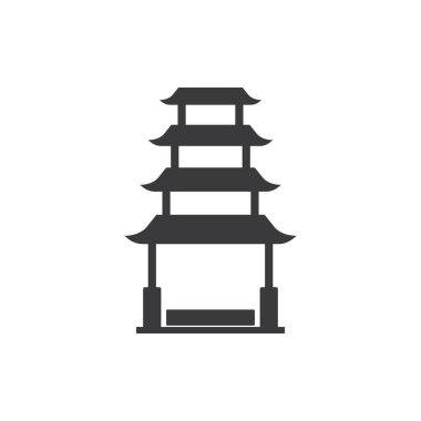 Bir pagoda 'nın siyah beyaz silueti, seyahat broşürleri, web sitesi afişleri, Asya temalı tasarımlar için uygun