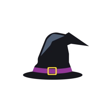 Mor bantlı siyah cadı şapkası.