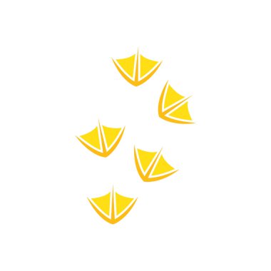 Beyaz arka planda sarı ördek ayak izleri.