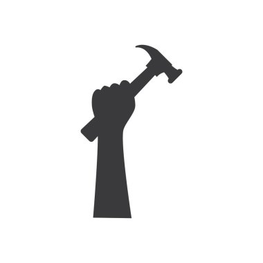 bir çekiç tutan bir el silüeti.