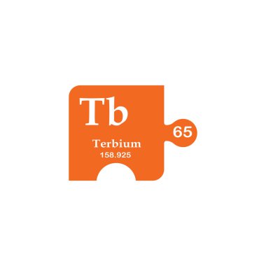 Üzerinde tb sembolü olan bulmaca parçası terbiyum adı ve atom numarası 65.