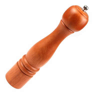 Beyaz arka plan üzerinde izole ahşap karabiber değirmeni