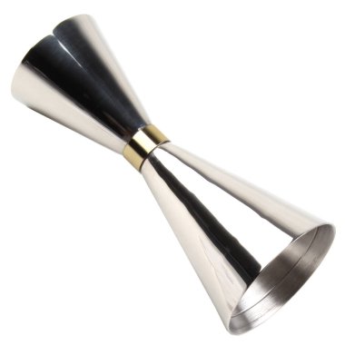 Metal jigger beyaz arkaplanda izole edildi