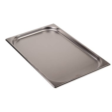 boş metal tepsi beyaz arkaplanda izole edildi