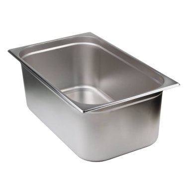 boş metal yiyecek kabı beyaz arkaplanda izole