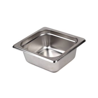 boş metal yiyecek kabı beyaz arkaplanda izole