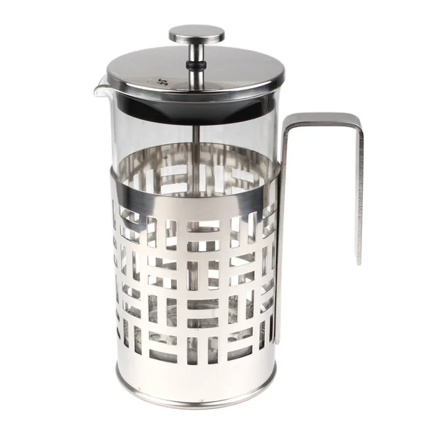 Stainless Steel Glass French Press Isolated White Background — Foto Stock