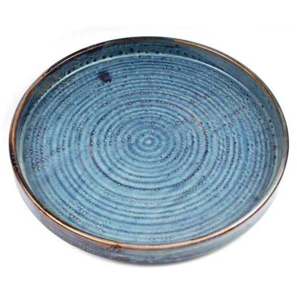 Blue Ceramic Plate Isolated White Background — Stock Photo, Image